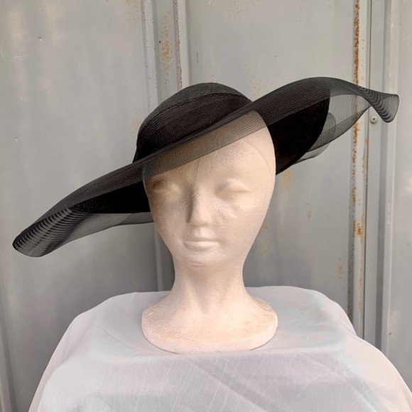 Vintage Black Tilt Hat OS 50s 60s Sonni San Francisco Dior Derby Beetlejuice - Picture 3 of 16